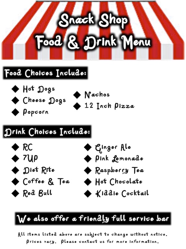 Lawn Lanes > Parties & Events > Snack Shop Menu